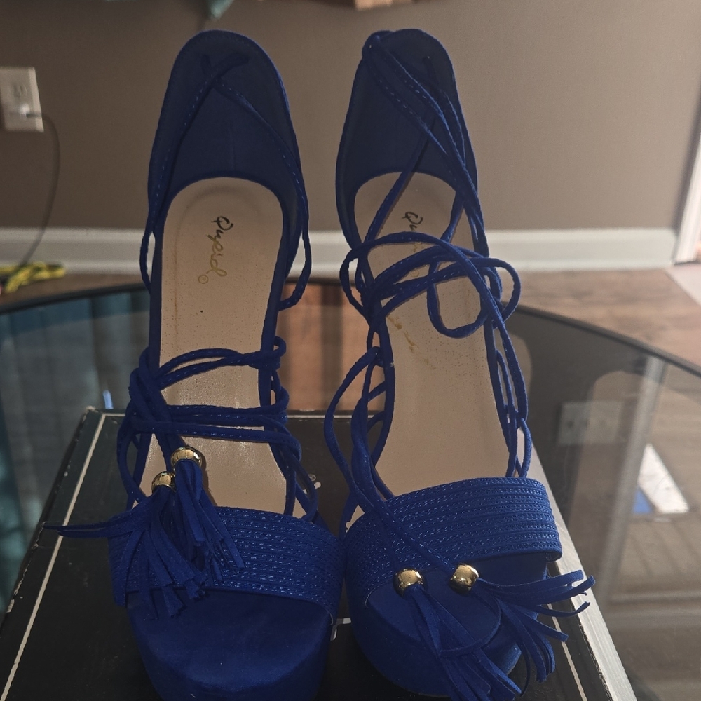 Qupid Royal Blue Strappy Heels